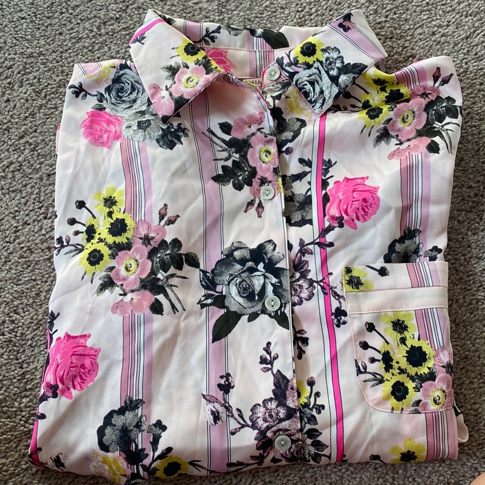 Victoria's Secret Pink Floral Stripe Satin Pajama Top